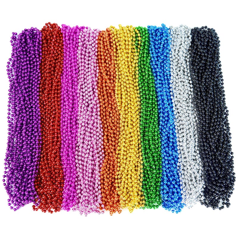ZYFLSQ 300 Pcs Mardi Gras Beads Necklaces Bulk  33"" 7mm Multi Colors Metallic Beaded Necklaces for Party Costume Necklaces - Image 5